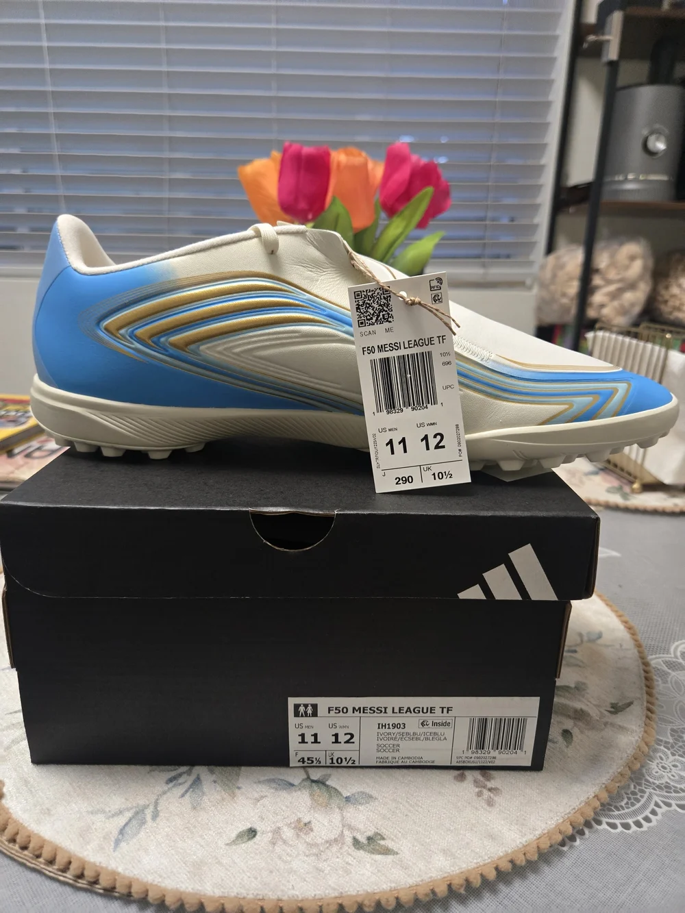 Adidas Kids F50 Messi League TF Soccer Shoes - Blue/Cream